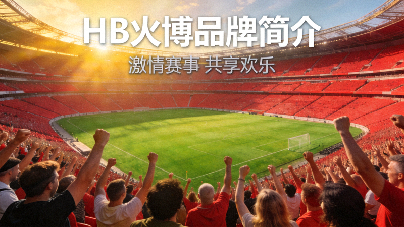 HB火博品牌简介背景图 - 体育场全景，观众欢呼，绿色草坪